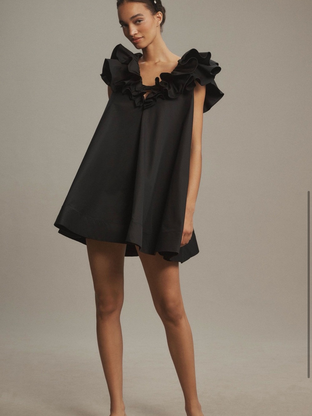 BHLDN Black Ruffle-Trim Mini Dress